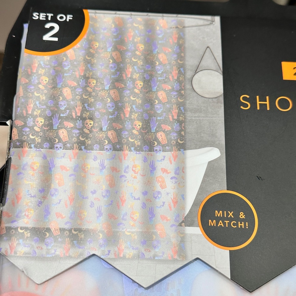 HALLOWEEN Mystics Skull Bats Pastel Novelty Shower Curtains Clear 72 x 72